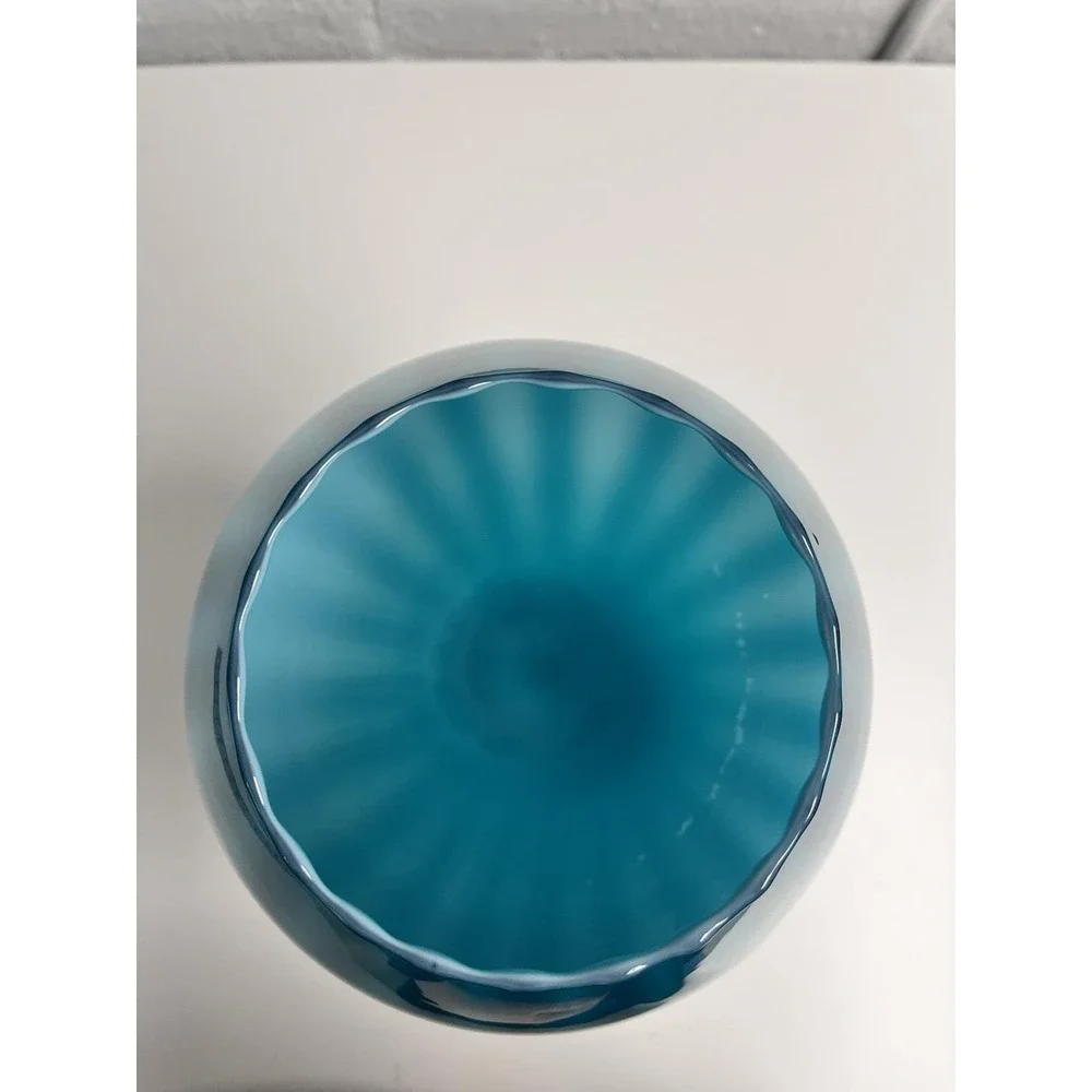Empoli 1960s Glass Pedestal Vase Peacock Blue LARGE 16